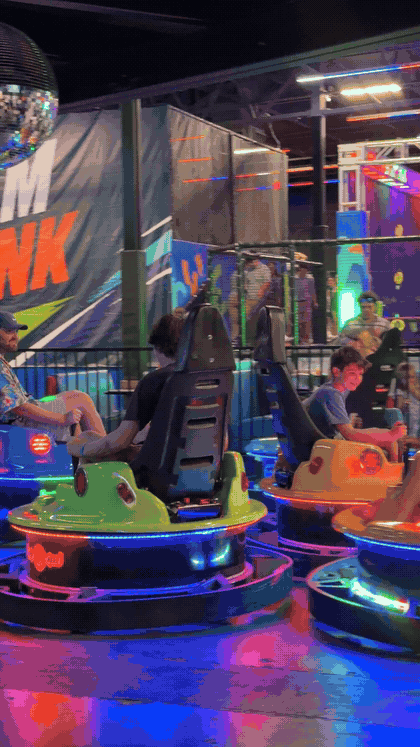 Bumper cars spinning in the arcade